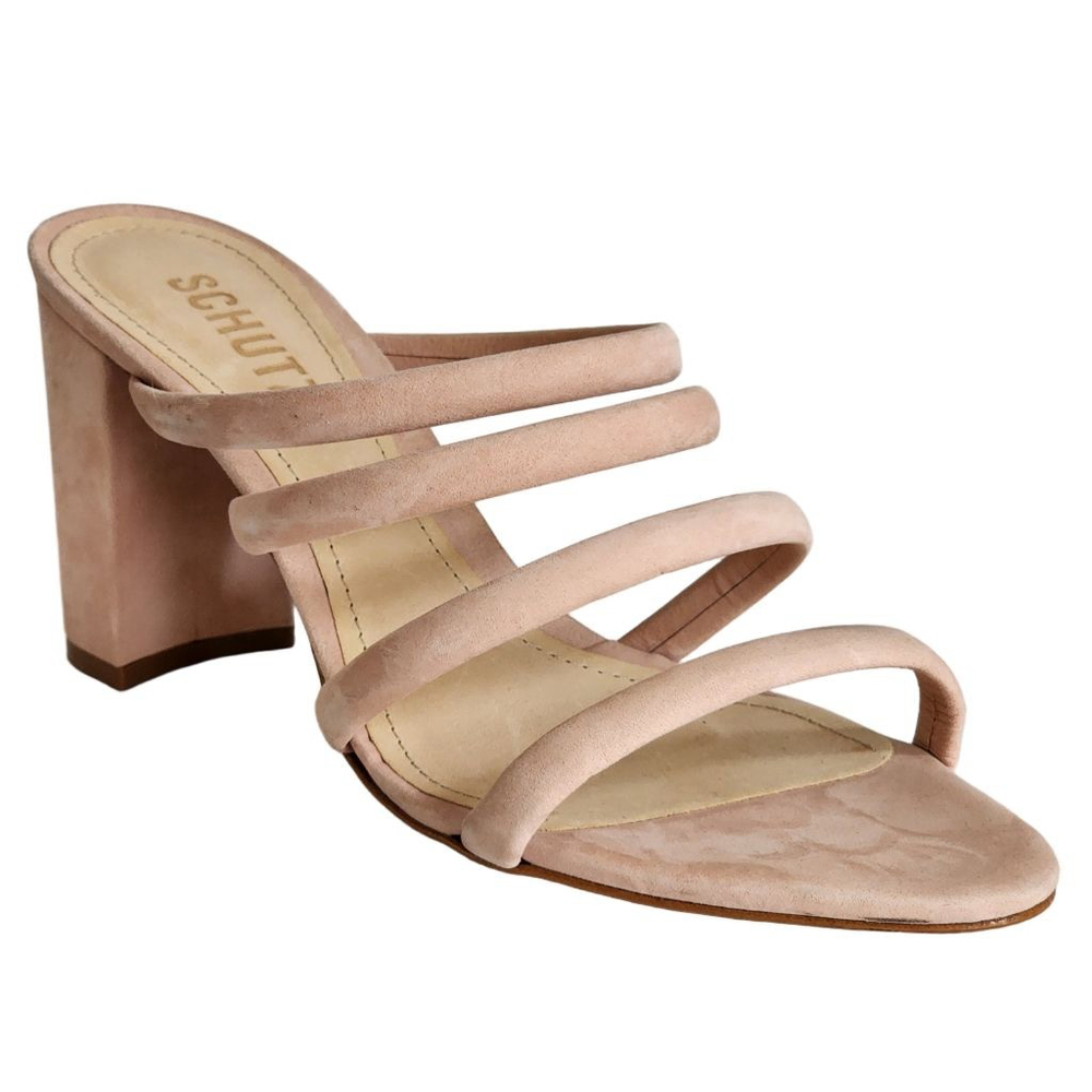 SCHUTZ NWOB Felisa Pink Nubuck Leather Block Heel Sandals Poppy Rose 7.5 NEW - Picture 3 of 8